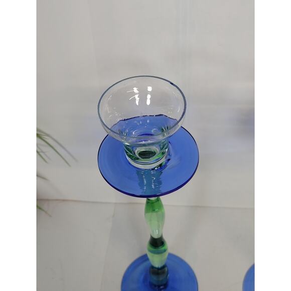 Pair of Lovely Candleholders Blue Green Twisted Stem Candle Sticks - Picture 3 of 5